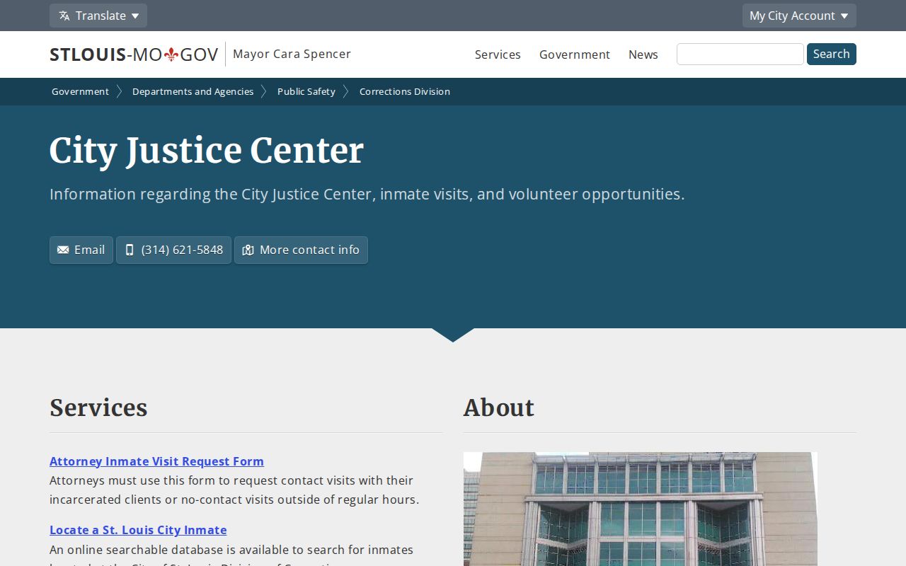 Official St. Louis City Justice Center facility and custody information