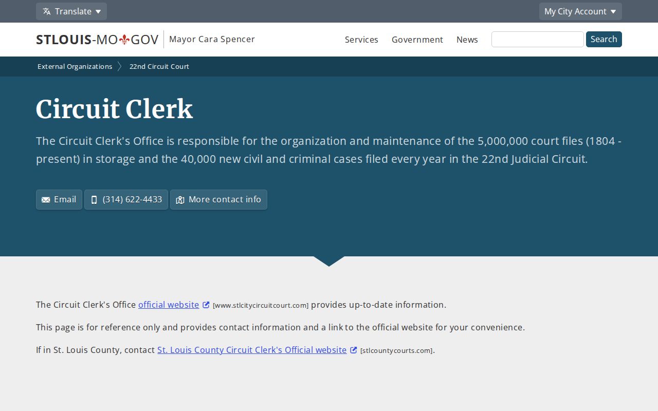 St. Louis City 22nd Judicial Circuit Clerk court records information
