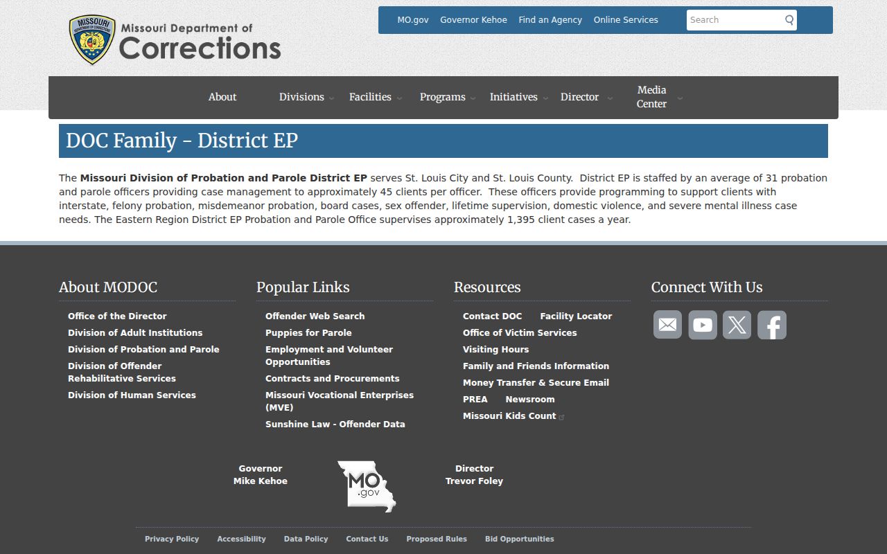 St. Louis City criminal record probation and parole District EP