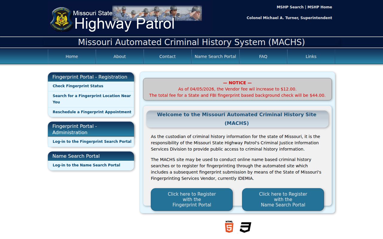 St. Louis City criminal record fingerprint search through MACHS